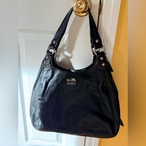 Coach Black Leather Shoulder Hobo with Silver Hardware
